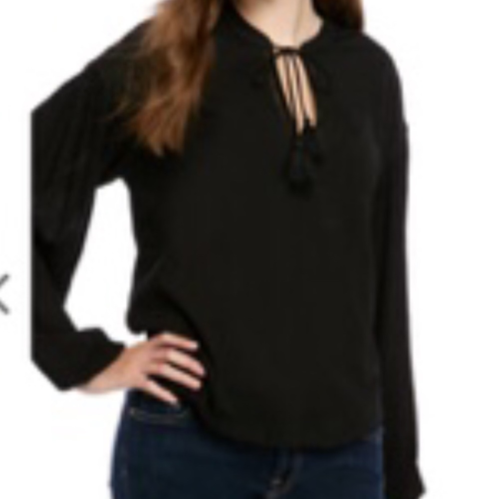 Wonderly Woven Sleeve Tie Front Top